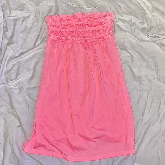 2000s ocean pacific OP pink ruffled y2k strapless dress / strapless cover up - Picture 1 of 5